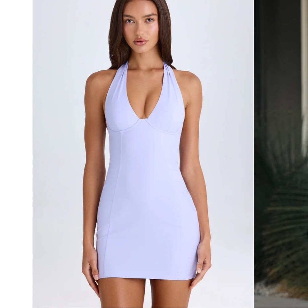 Oh Polly‎ Kaya Halterneck Mini Dress Soft Lilac Underwire US 4 Plus Cup NEW